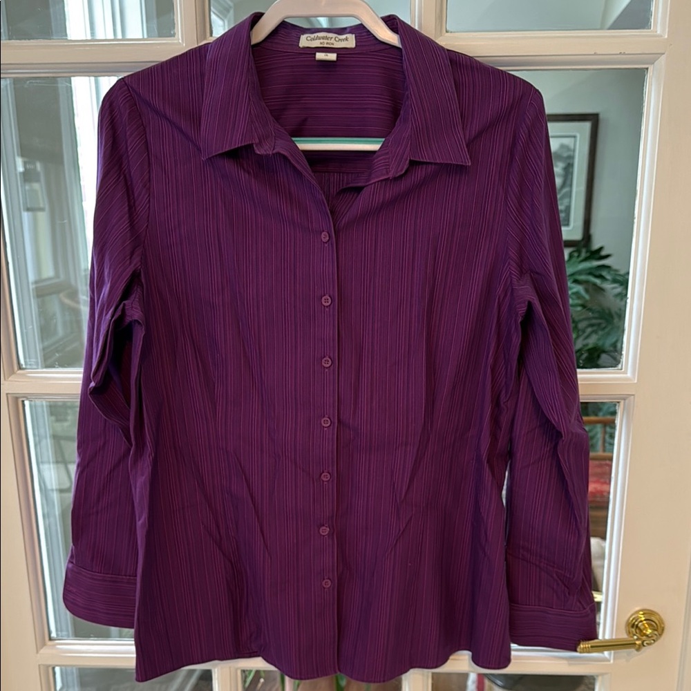 Coldwater Creek Purple Notched Collar Fitted Button Down